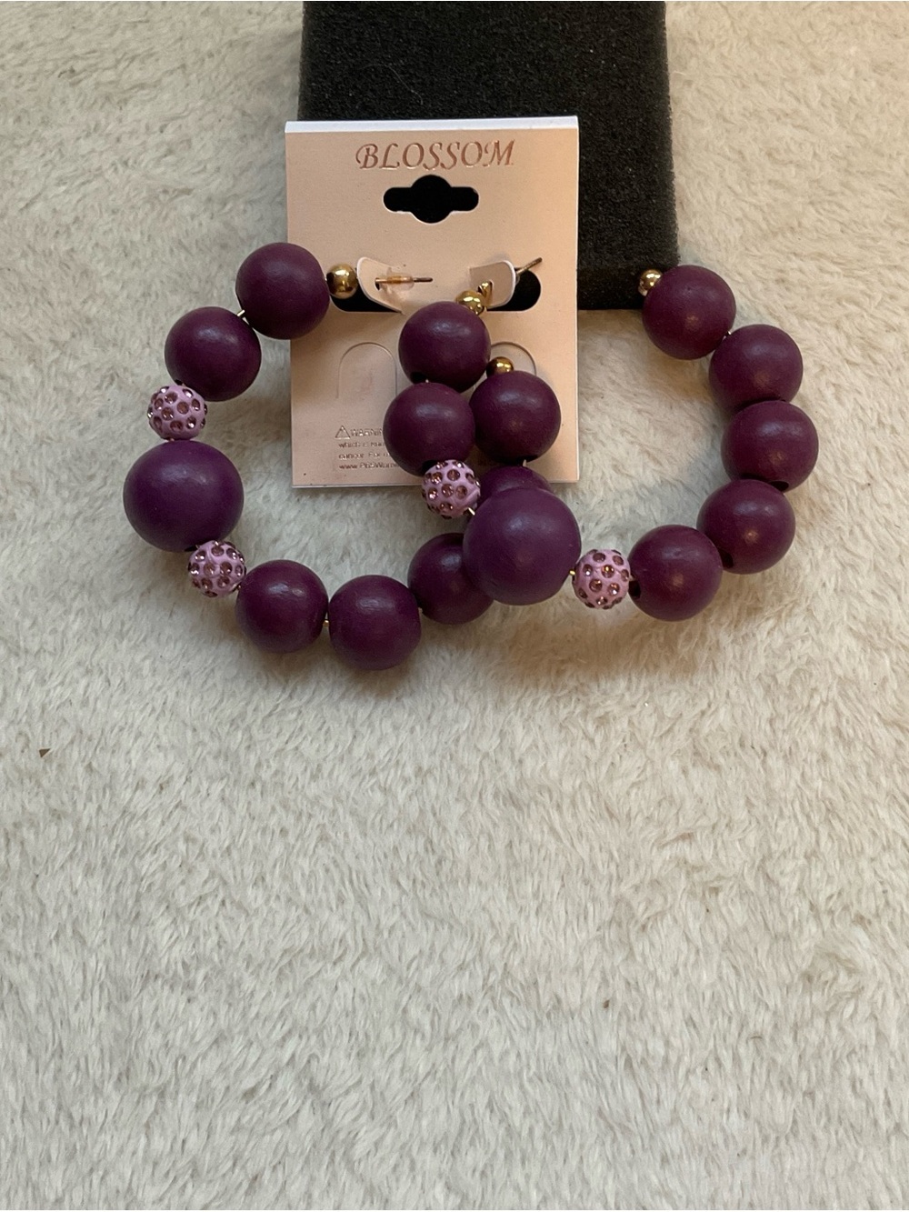 Blossom Plum Beaded Hoop Earrings with Pink Accent Beads